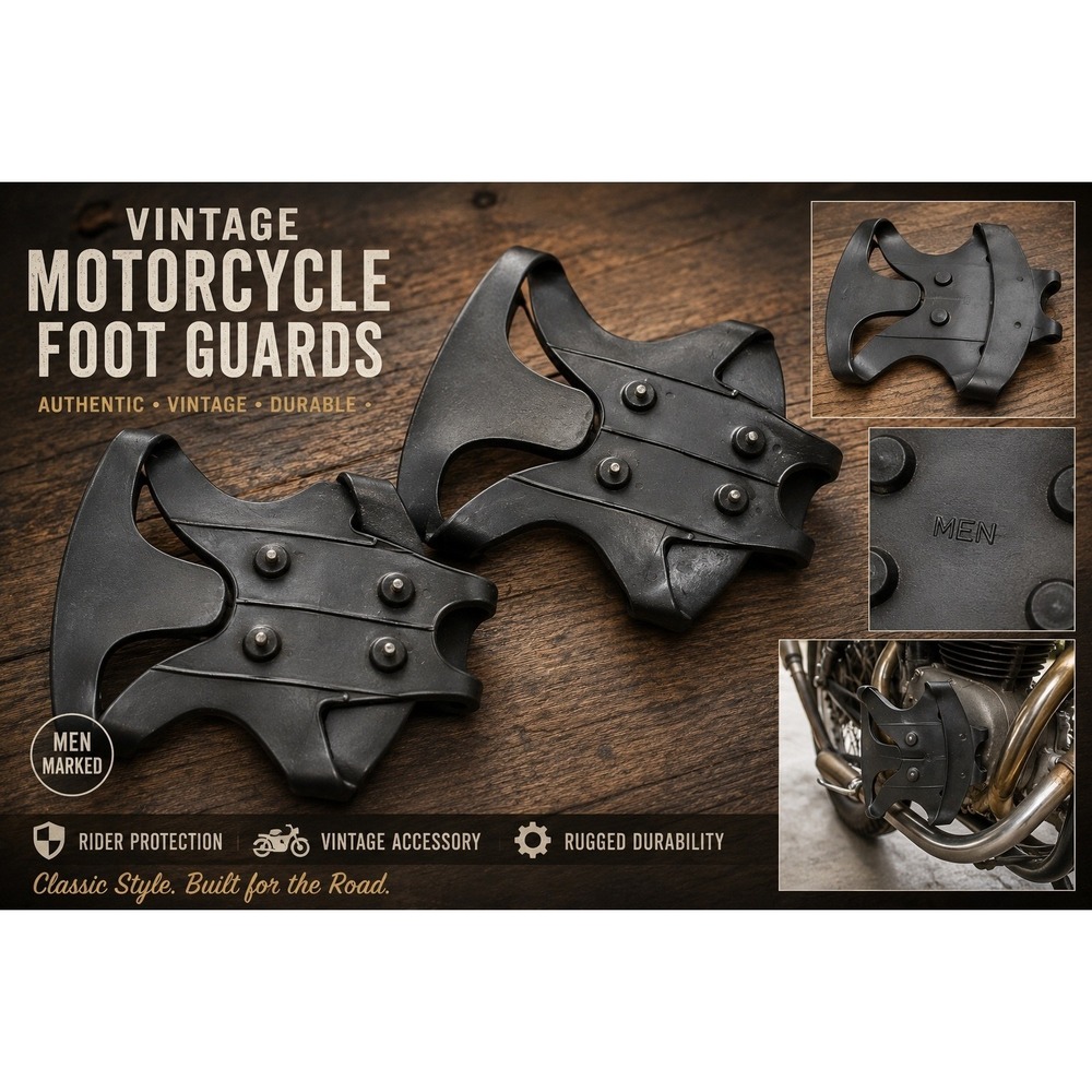 Vintage Motorcycle Foot Guards Men Black Rubber Studded Rider Protection Pair